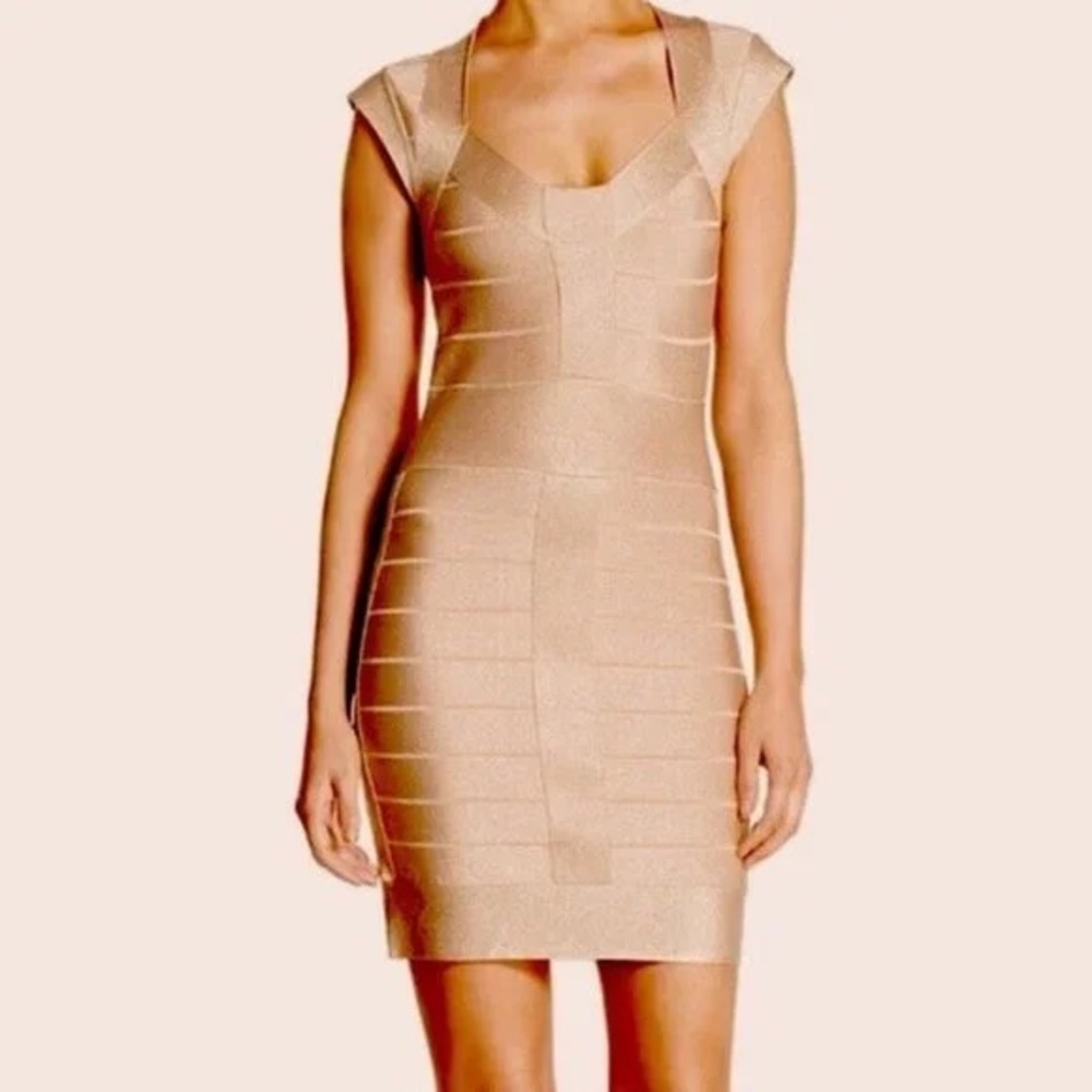 French Connection Champagne Bandage Dress, size 2, EXCELLENT COND. - Picture 2 of 6